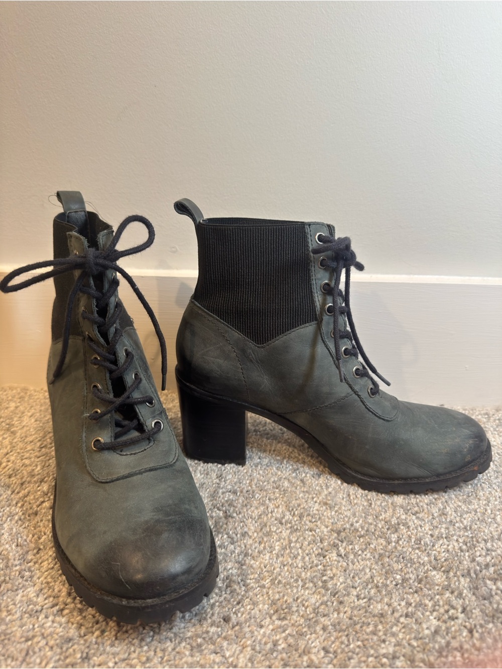 Matisse Olive Green Lace-Up Chunky Heel Ankle Boots